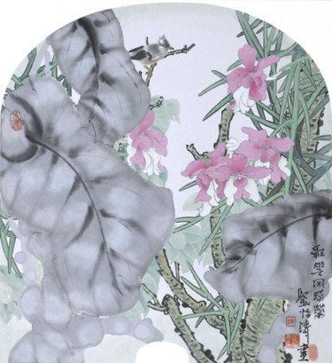 Painting titled "红花凤蝶兰" by Yi Tao Yitao Liu Liu Hua Lang Gallery, Original Artwork