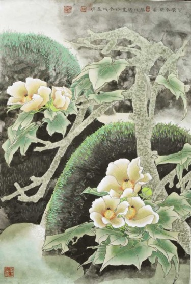 Painting titled "芙蓉春涧图 66x43cm  荣宝斋画…" by Yi Tao Yitao Liu Liu Hua Lang Gallery, Original Artwork