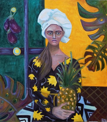 Картина под названием "девушка с ананасом(…" - Mariya Vorobyeva, Подлинное произведение искусства, Масло