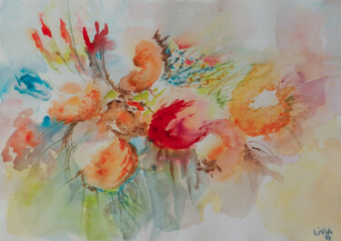 Painting titled "In Bloom" by Livia Doina Stanciu, Original Artwork, Watercolor Mounted on Cardboard