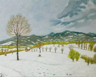 Painting titled "Seasons' Crossroads" by Livia Doina Stanciu, Original Artwork, Oil Mounted on Wood Stretcher frame