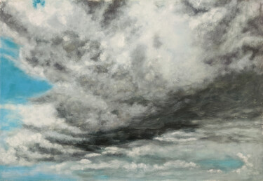 Painting titled "Clouds 01" by Livia Doina Stanciu, Original Artwork, Oil