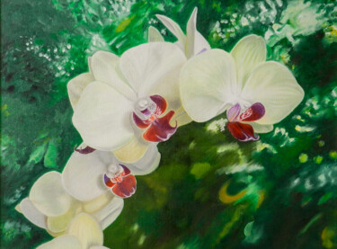 Painting titled "Orchids Dance" by Livia Doina Stanciu, Original Artwork, Oil Mounted on Wood Stretcher frame
