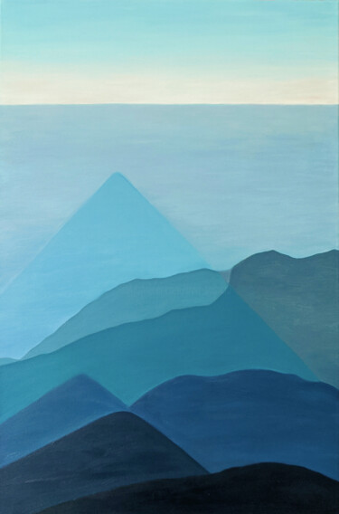 Malerei mit dem Titel "Blue Light - Pyrami…" von Livia Doina Stanciu, Original-Kunstwerk, Öl Auf Keilrahmen aus Holz montiert