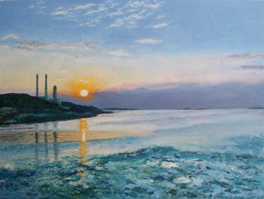 Painting titled "Sunset on the Long…" by Livia Doina Stanciu, Original Artwork, Oil Mounted on Cardboard