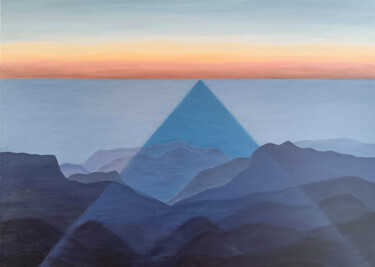 Malarstwo zatytułowany „Pyramid of Indigo L…” autorstwa Livia Doina Stanciu, Oryginalna praca, Olej Zamontowany na Drewniana…