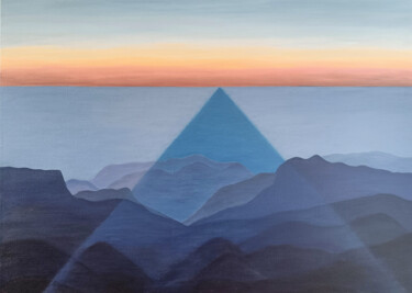 Painting titled "Pyramid of Indigo L…" by Livia Doina Stanciu, Original Artwork, Oil Mounted on Wood Stretcher frame