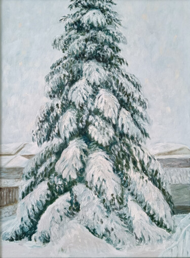 Peinture intitulée "Fir Tree Dressed fo…" par Livia Doina Stanciu, Œuvre d'art originale, Huile Monté sur Châssis en bois