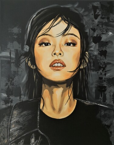 Painting titled "The girl's face 20/7" by Livien Rózen, Original Artwork, Acrylic