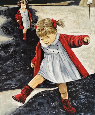 Peinture intitulée "Girls in red coats" par Livien Rózen, Œuvre d'art originale, Acrylique