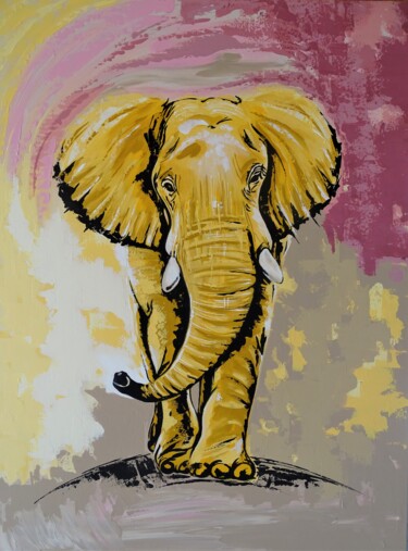 Schilderij getiteld "Wild elephant" door Livien Rózen, Origineel Kunstwerk, Acryl