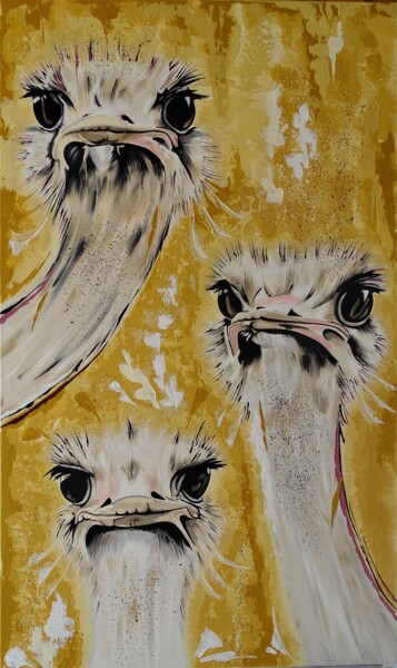 Painting titled "Ostrich family" by Livien Rózen, Original Artwork, Acrylic