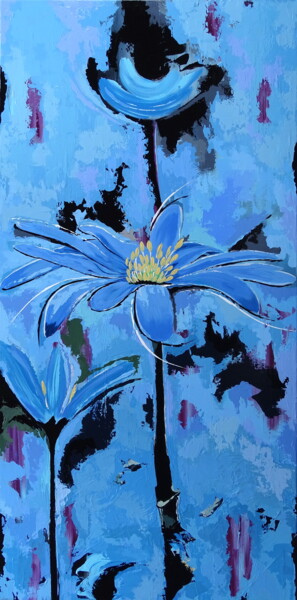 Painting titled "Blue flowers" by Livien Rózen, Original Artwork, Acrylic