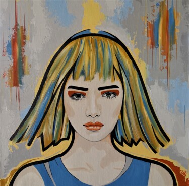 Pintura intitulada "Retro - portrait 4" por Livien Rózen, Obras de arte originais, Acrílico