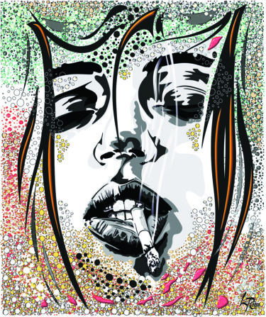 Arte digital titulada "Ava in bubbles" por Livien Rózen, Obra de arte original, Pintura Digital Montado en Bastidor de camil…