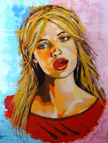 Schilderij getiteld "Blondy" door Livien Rózen, Origineel Kunstwerk, Acryl