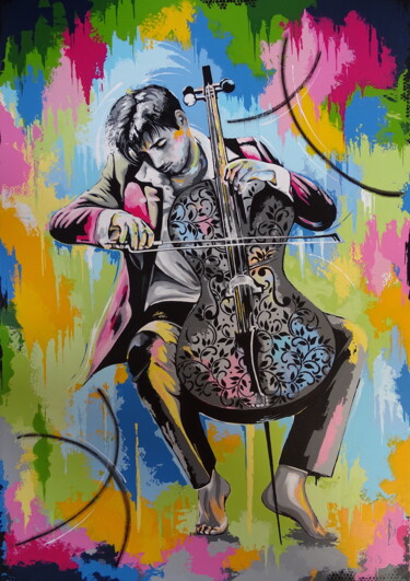 Painting titled "Rebel with a Cello" by Livien Rózen, Original Artwork, Acrylic