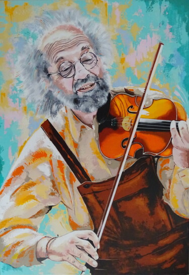 Painting titled "The old musician" by Livien Rózen, Original Artwork, Acrylic