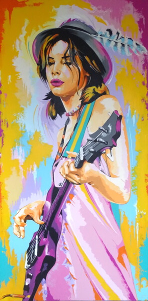 Malerei mit dem Titel "Girl with guitar" von Livien Rózen, Original-Kunstwerk, Acryl