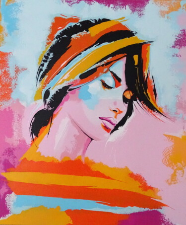 Malerei mit dem Titel "Pink and turquoise 3" von Livien Rózen, Original-Kunstwerk, Acryl