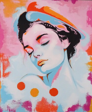 Ζωγραφική με τίτλο "Pink and turquoise 1" από Livien Rózen, Αυθεντικά έργα τέχνης, Ακρυλικό