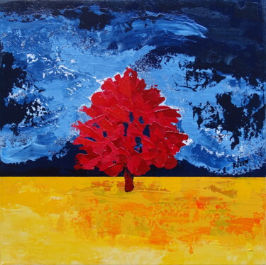 Painting titled "Red tree" by Livien Rózen, Original Artwork, Acrylic