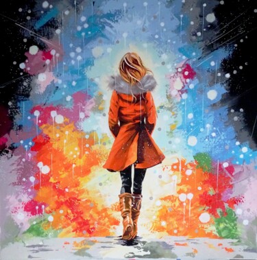 Schilderij getiteld "Winter snowfall" door Livien Rózen, Origineel Kunstwerk, Acryl