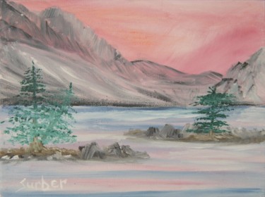 Painting titled "Lake Sunset" by Suzanne Surber, Original Artwork, Oil
