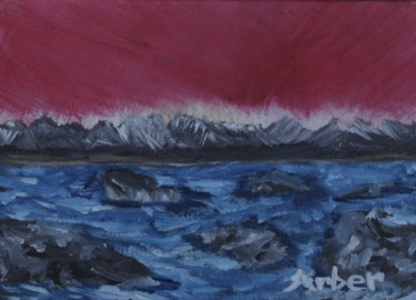 Painting titled "rocky-water-sunset.…" by Suzanne Surber, Original Artwork