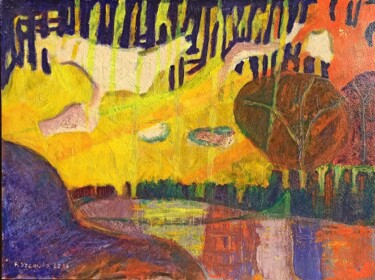 Pintura titulada "Landscape with a la…" por Livius, Obra de arte original, Oleo