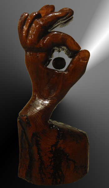 Sculpture intitulée "Main 4D et oeil de…" par Jean-Christophe Richard, Œuvre d'art originale, Bois