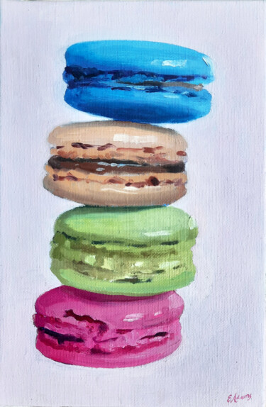 Pintura titulada "Quatuor de macarons" por Liz Adams, Obra de arte original, Oleo Montado en Bastidor de camilla de madera