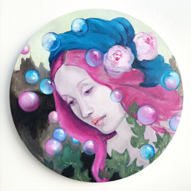 Painting titled "Pink Madonna" by Liz Adams, Original Artwork, Oil Mounted on Wood Stretcher frame