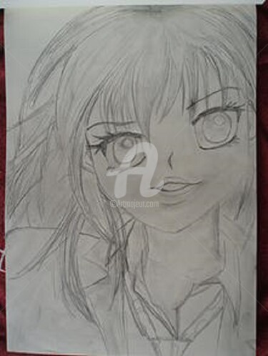 Drawing titled "Fille Manga" by Liz' Artist, Original Artwork, Graphite