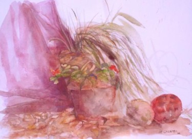 Pintura titulada "Planta con granadas" por Liz Cáceres, Obra de arte original, Oleo
