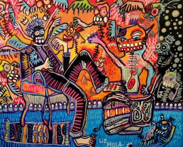 Schilderij getiteld "Basquiat aime les p…" door Liz Mosa, Origineel Kunstwerk, Acryl