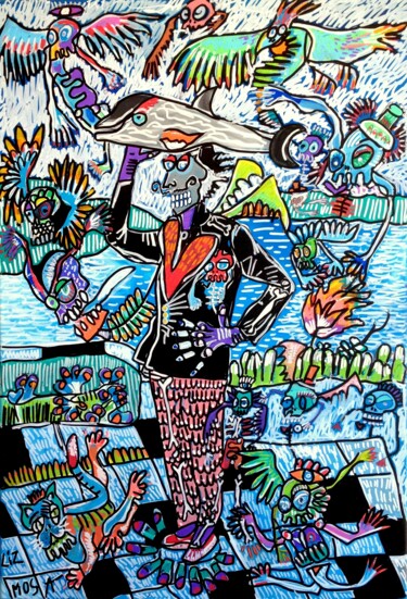 Pintura titulada "Dali et le dauphin…" por Liz Mosa, Obra de arte original, Acrílico