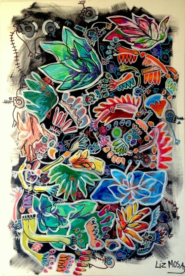 Peinture intitulée "Dieux des fleurs" par Liz Mosa, Œuvre d'art originale, Acrylique