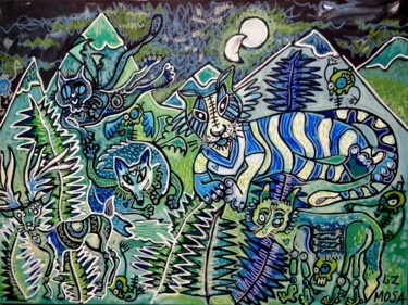 Peinture intitulée "Promenade Nocturne" par Liz Mosa, Œuvre d'art originale, Acrylique