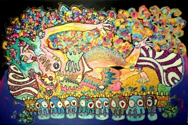Картина под названием "La Reine endormie." - Liz Mosa, Подлинное произведение искусства, Акрил Установлен на Деревянная рама…
