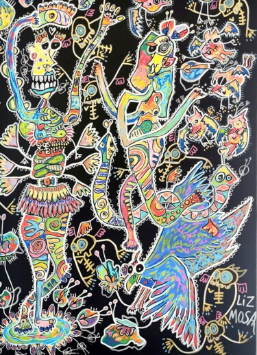 Картина под названием "Déesse Vaudoo" - Liz Mosa, Подлинное произведение искусства, Акрил Установлен на Деревянная рама для…