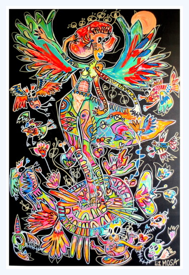 Malerei mit dem Titel "La Danseuse cosmique" von Liz Mosa, Original-Kunstwerk, Acryl Auf Keilrahmen aus Holz montiert