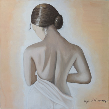 Painting titled "La fille au Chignon" by Liza Alburquerque, Original Artwork, Oil