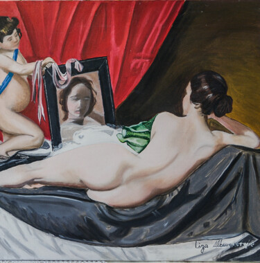Peinture intitulée "La venus au miroir" par Liza Alburquerque, Œuvre d'art originale, Huile