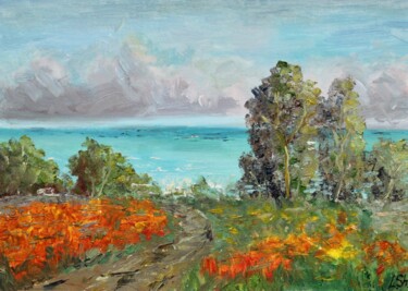 Schilderij getiteld "Turquoise sea" door Liza Illichmann, Origineel Kunstwerk, Olie