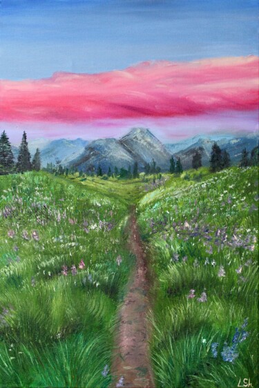 Painting titled "The road to heaven" by Liza Illichmann, Original Artwork, Oil Mounted on Wood Stretcher frame