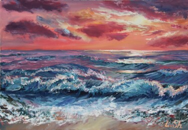 Painting titled "Sea sunset" by Liza Illichmann, Original Artwork, Oil
