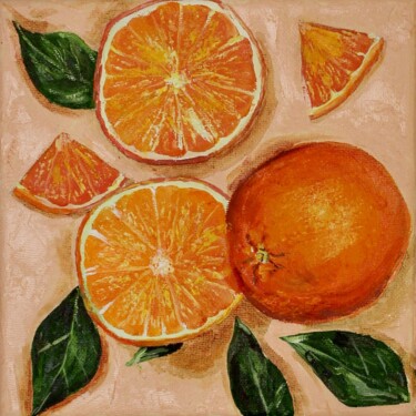 Painting titled "Oranges" by Liza Illichmann, Original Artwork, Oil Mounted on Wood Stretcher frame