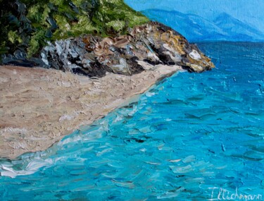 Pintura intitulada "Gjipe beach" por Liza Illichmann, Obras de arte originais, Óleo Montado em Painel de madeira