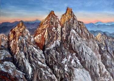 Schilderij getiteld "Dolomites mountain…" door Liza Illichmann, Origineel Kunstwerk, Olie Gemonteerd op Frame voor houten br…